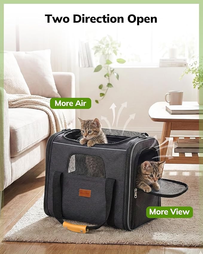 Morpilot Cat Carrier - Cat Carrier Soft for Medium or Large Cats up to 20lbs, with Dual-Sided Cushion, Secure Buckle and Foldable Bowl, Dog Carriers for Small Dogs - Pet Carrier (Dark Gray)