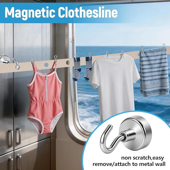 Caudblor Magnetic Clothesline for Cruise Ship Cabin Essentials, 13ft Retractable Travel Clothes Line with Clips Windproof Holes，Portable Laundry Drying Lines for Must Haves 2026 Hotel, RV, Indoor