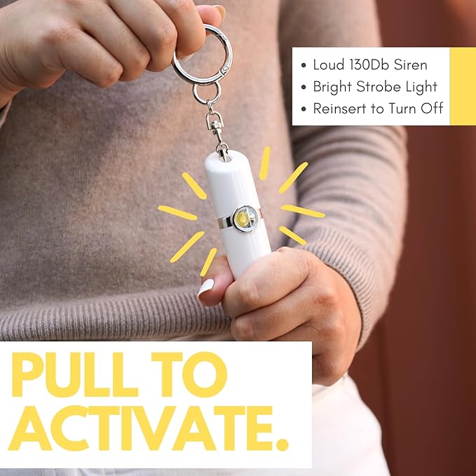 Securityman Personal Alarms for Women | Loudest Safety Alarm Keychain (130dB Siren and SOS Strobe Light) Everyday Personal Safety Devices for Women - White