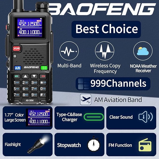 Baofeng Radio Ham Radio Handheld UV-5R Upgrade Long Range Rechargeable AR-5RM 10W NOAA Weather Emergency Tactical Two Way Radio with Programming Cable for Survival Gear Hunting Camping,2 Pack