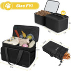 6 Set Dog Travel Bag, Large Pet Travel Kit for Supplies Includes 2 Food Containers, 1 Pet Organizer for Dogs, 2 Collapsible Bowls, 1 Treat Pouch, Dog Weekend Overnight Bag Luggage, Black
