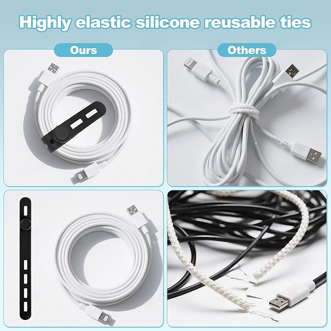 15 Pcs Cable Ties ，Silicone Cable Ties, Reusable Cord Organizer for Charger Cables, Hair Dryer, Home & Office, Flexible Cord Wraps for Electrical Wires (15 Pcs Cord Organizer)