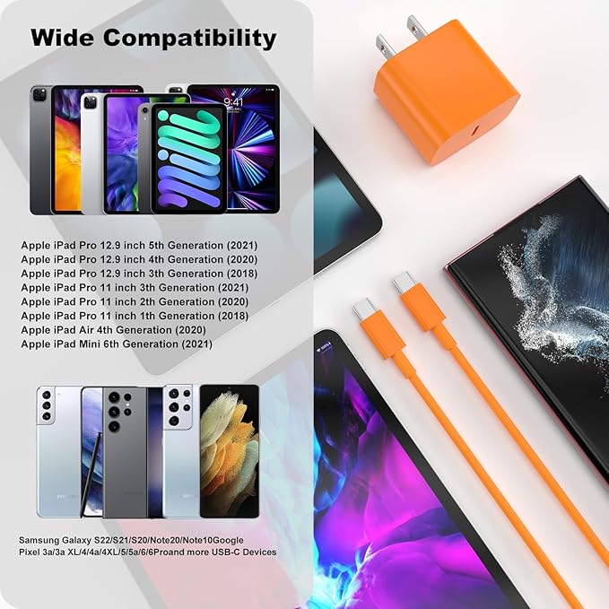 iPhone 17 16 15 Charger Fast Charging,2Pack 20W Apple iPad USB C Wall Chrager Block with 6FT USB C to C Cable for iPhone 17/Pro/Pro Max/17 Air/ 16/16 Pro/16 Pro Max/15/Plus/Pro/Pro Max (Orange)