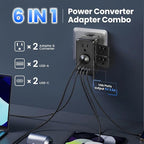 2000W 220V to 110V Voltage Converter US to Europe for Hair Dryer, Converter for European Travel, Travel Adapter with 2 USB A and 2 USB C Ports (Matt Black)