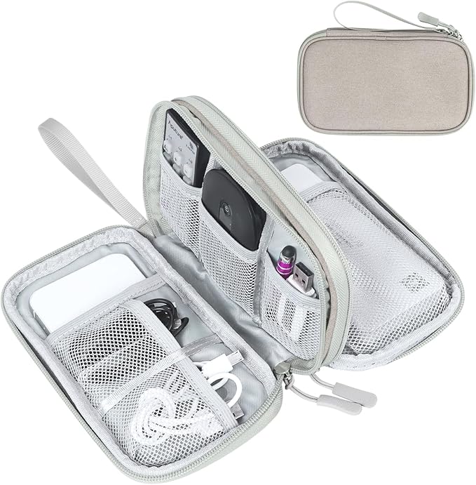FYY Electronic Organizer, Travel Cable Organizer Bag Pouch Electronic Accessories Carry Case Portable Waterproof Double Layers Storage Bag for Cable, Charger, Phone, Earphone, Medium Size, Khaki