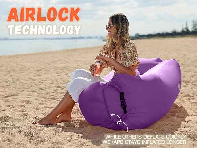 WEKAPO Inflatable Couch Air Lounger Chair - Camping & Beach Accessories, Portable Blow up Sofa for Hiking, Lawn, Indoor/Outdoor Movies & Music Festivals. Lightweight and Easy to Set Up Air Hammock