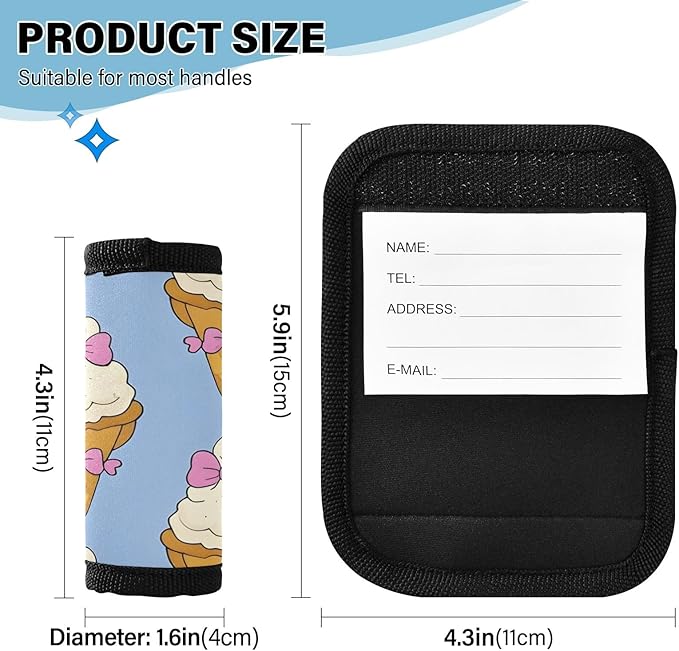 Ice Cream Blue Bowtie Luggage Handle Wrap for Suitcase Luggage Tags Handle Covers Identifiers Soft Decorations Travel Accessories 2 Pack