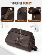 PU Leather Toiletry Bag for Men - Water Resistant Travel Bag for Toiletries, Bathroom Essentials, Accessories - Dark Brown