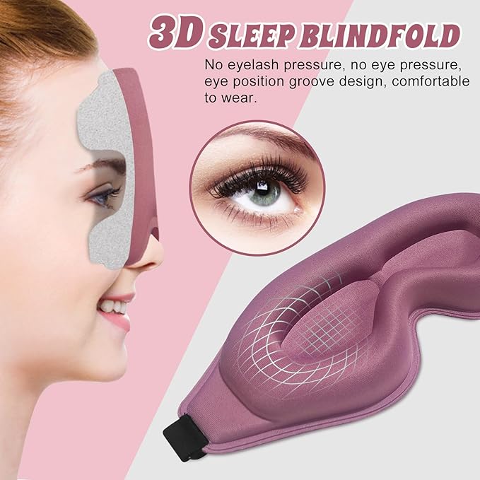 3D Advanced Eye Mask for Sleeping，Ultra Delicate Soft Skin Friendly Eye mask，100% Blackout Sleep Eye Mask for Sleep, Eyelash Extension Sleep mask (Blue+Pink)