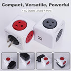 Surge Protector Power Board, 4 - Outlet Extender Multi - Plug Socket with 2 USB Charging Ports, 175 Joules Protection, Suitable for Homes, Offices, ETL - Certified (red)