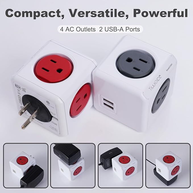 Surge Protector Power Board, 4 - Outlet Extender Multi - Plug Socket with 2 USB Charging Ports, 175 Joules Protection, Suitable for Homes, Offices, ETL - Certified (Grey)