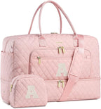 Initial Travel Duffle Bag for Women - Pink Personalized Weekender bags Overnight Bag with Shoe Compartment & Wet Pocket Weekend Tote Bags with Toiletry Bag Monogram Christmas Gifts (Letter A)
