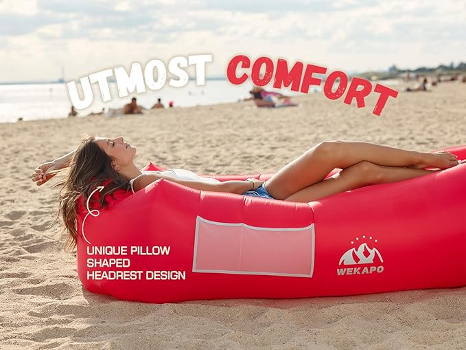 WEKAPO Inflatable Couch Air Lounger Chair - Camping & Beach Accessories, Portable Blow up Sofa for Hiking, Lawn, Indoor/Outdoor Movies & Music Festivals. Lightweight and Easy to Set Up Air Hammock
