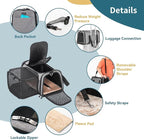 Petsfit Expandable Cat Carrier, 16"X10" X9" Pet Carrier Airline Approved, Soft-Sided Collapsible, Pet Carrier with Locking Safety Zippers, Removable Soft Plush Mat, Pocket for Pets up to 10lbs, Gray,S