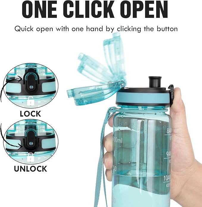 OLDLEY Water Bottle, 32oz Motivational Sports Water Bottle with Time Marker - Times to Drink - Tritan, BPA Free, Wide Mouth Leakproof, Anniversary Birthday Gifts for Men Women,Surfer (1 Bottle)