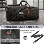 Gym Bag for Men and Women, 50L Extra Large Duffle Bag, 3-in-1 Travel Sports Duffel Bags with Shoe & Laptop Compartment for Overnight Weekender Gym Traveling Workout Deployment, Black+Red