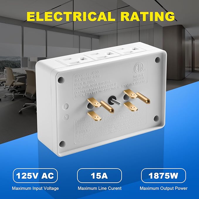 6-Outlet Wall Adapter, ETL Listed 3-Prong Grounded Side Access Power Strip, Indoor Use for Home, Office (1 Pack)
