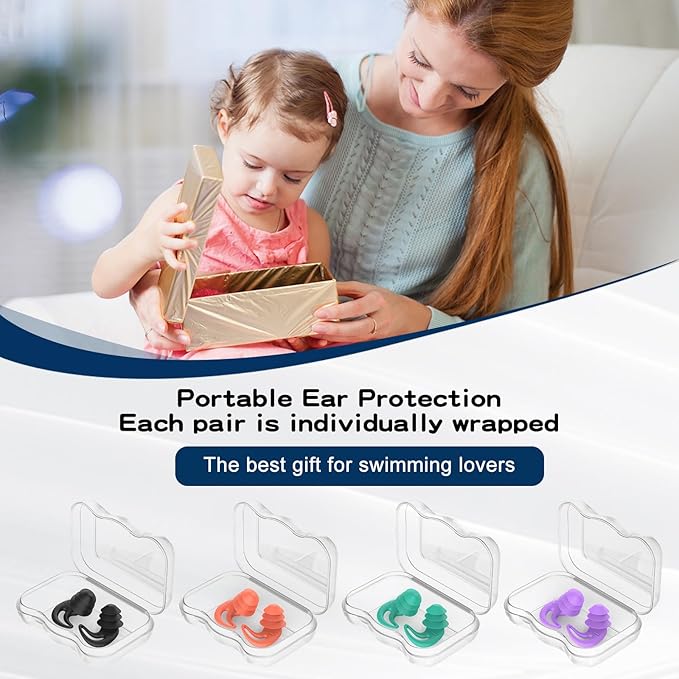 Waterproof Ear Plugs for Swimming Kids - 4 Pairs Reusable Silicone Swimming Ear Plugs for Children Ages 4-14, Keep Ear Water Out, Surfing, Bathing, Water Sports
