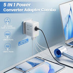 Power Converter Adapter Combo, Specially for Hair Dryers, 220v to 110v Voltage Converter with AC Socket, 2 USB C & 2 USB A Ports, Compact Voltage Converter US to Europe (White)