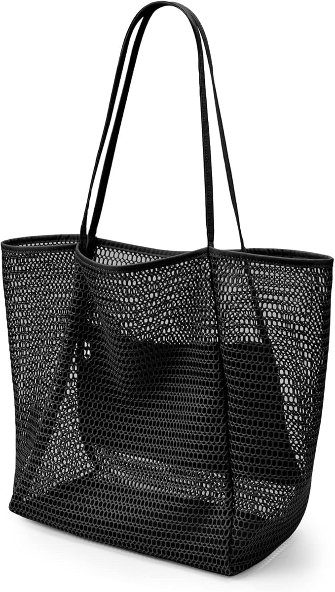 KALIDI Beach Nylon Mesh Tote Bag, Casual Tote Bag Hobo Women Foldable MAX 23L Shoulder Bag For Beach Picnic Vacation