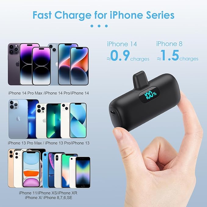 [2 Pack]Small Portable Charger for iPhone14/13,Upgraded 5000mAh PD Fast Charging Power Bank,Mini Portable Phone Charger Compatible with iPhone 14/14 Pro Max/13/13 Pro/12 Pro/11/XR/X/8/7/6-Black+Blue