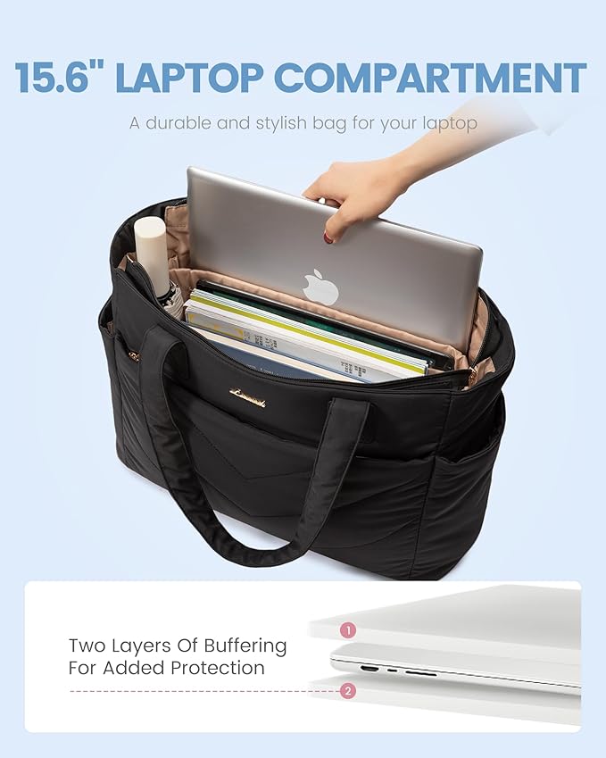LOVEVOOK Tote Bag for Women, Puffer Work Travel Handbag with Zipper for Teacher Nurse, Quilted Cute Laptop Shoulder Gym Bag
