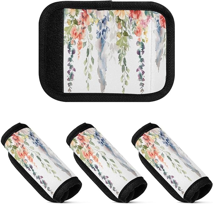 Qilmy Water Painting Wildflowers Luggage Handle Wrap 4Pack Luggage Identifiers Tag Comfort Handle Grips Cover for Stroller Suitcase Bag Airplane Travel Accessories801