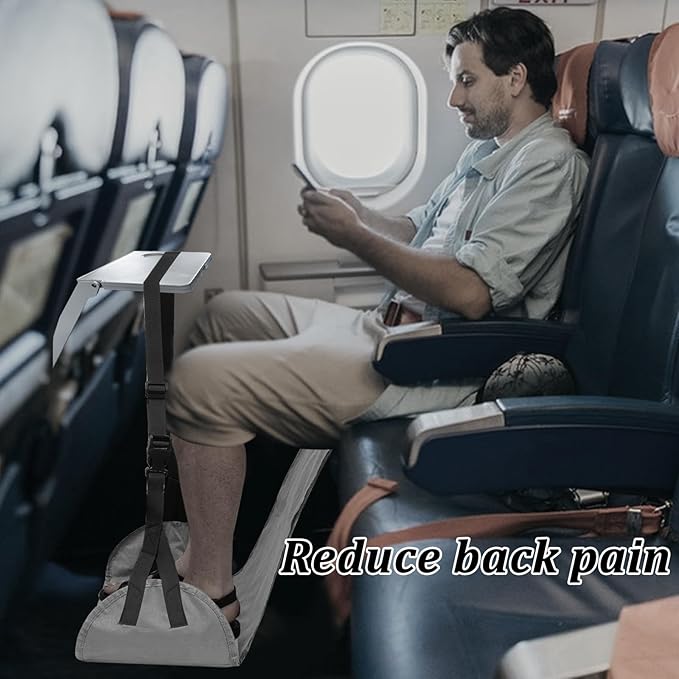 Length Adjustable Airplane Foot Hammock Travel Foot Rest for Airplane Flights Foot Sling for Travel (Grey