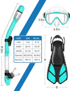 Ubekezele Snorkeling Gear for Adults Men Women,4 in 1 Snorkel Set with Panoramic View Diving Mask Anti-Fog Anti-Leak,Dry Top Snorkel,Fins and Travel Bag for Swimming,Snorkeling and Travel Diving