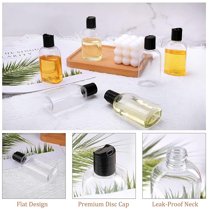 Clear Plastic Travel Bottles for Toiletries With Disc Top Caps - 6 Pack 3.4 oz TSA Approved Containers for Shampoo, Conditioner