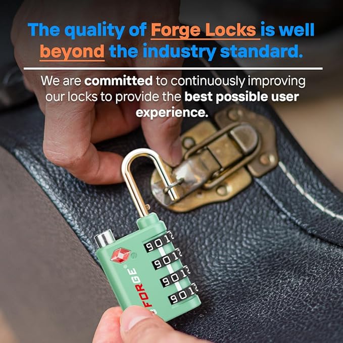 Forge Dual-Opening: Key or Combination Lock, TSA Approved Lock for Luggage, Pelican case, Travel, Gym, School, Luggage Combination Lock, Travel Bag Lock (Green 2 Pk)