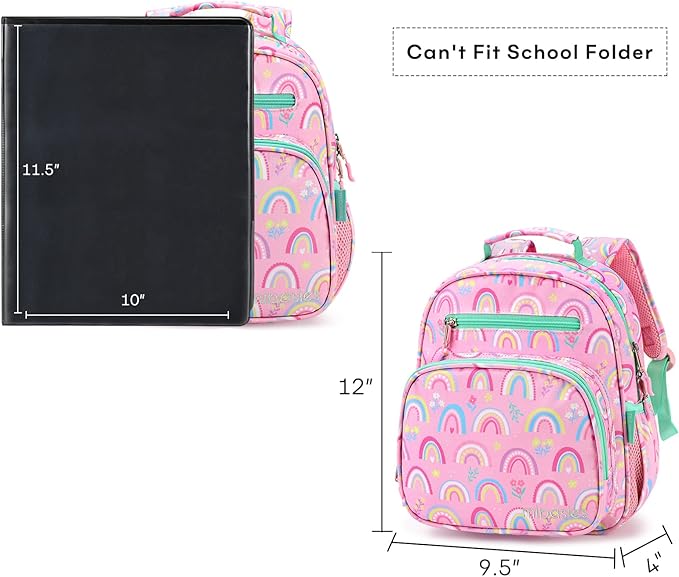 mibasies Toddler Backpack for Girls 2-4: Cute Kids Backpacks for Girls - Preschool Kindergarten Backpack - Rainbow Pink