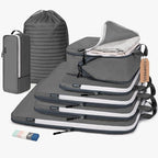 CherryNow Compression Packing Cubes, 7 Set Packing Cubes Compression, Travel Essentials, Travel Organizer for Shoes, Clothing, Grey