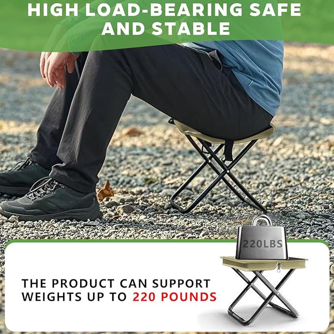 2-in-1 Collapsible Camping Stool & Sling Bag / 220LB Load Capacity Folding Portable Fishing Stool/Collapsible Stool for Camping, Hiking, Fishing, Gardening & Beach Outdoor Activities