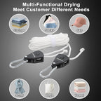 Retractable Travel Clothesline, Portable Clothes Line with Heavy Duty Pulleys & Carabiners, Windproof Clothes Drying Rope for Outdoor Camping, Travel, Indoor Home Use (White, 19 Feet with Clips)