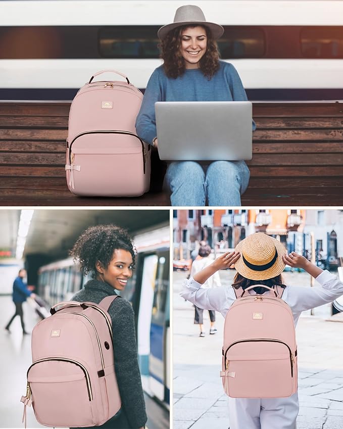 MATEIN Pink Laptop Backpack, 17 Inch TSA Approved Travel Carry On Backpack for Women, Large Work Compuer Bag with Charging Hole & Luggage Strap, Water Resistant Anti Theft College Nurse Bag