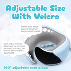 Proglobe Junior Kids Travel Neck Pillow - Ergonomic Memory Foam Pillow for Airplane, Car, Booster Seat - Soft, Washable, Compact Travel Pillow with Strap - Light Blue - Ages 4 Years and Up