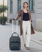 LUGGEX Underseat Carry On Luggage with Wheels, Stylish Lightweight Under Seat Luggage, Soft Sided Personal Item Suitcase for Short Trip (Blue, 16 Inch)