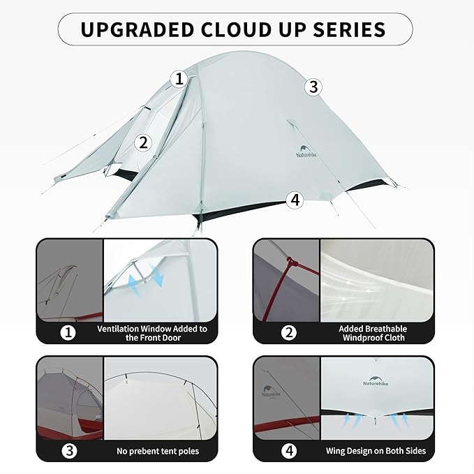 Naturehike Cloud Up Tent, Lightweight Backpacking Tents, Waterproof Ultralight Tent for Camping Hiking Backpacking
