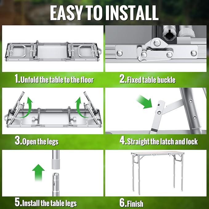 GARLLEN Folding Camping Table, 3-Height Adjustable Portable Folding Camping Table with Storage Bag, Lightweight Picnic Aluminum Table for Camping, BBQ, Outdoor, 34.2" L x 15.7" W, Silver