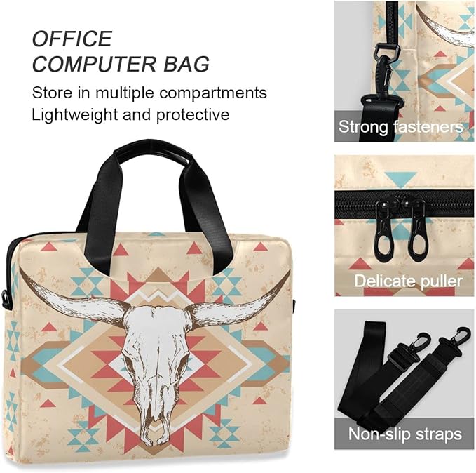 Laptop Bag 15.6 inch, Waterproof Laptop Case with Strap, Protective Laptop Carrying Case for Women&Men, Western Cow Skull