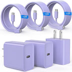 iPhone 17 16 15 Charger Fast Charging, 3 Pack PD 20W USB C Charger with 10FT Cord, USB C Cable Type C Chargers Block for iPhone 17/17 Pro/17 Pro Max/16/16 Plus/16 Pro/16 Pro Max/15/15 Pro（Purple）
