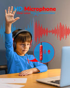 awatrue Kids Headphones for School Travel, 85/94dB Safe Volume Limit, 3.5mm Jack, HD Mic, Portable Wired Headphone with Shareport, Stereo Sound On-Ear Headphones for Toddler Kids Girls Boys BlackRed