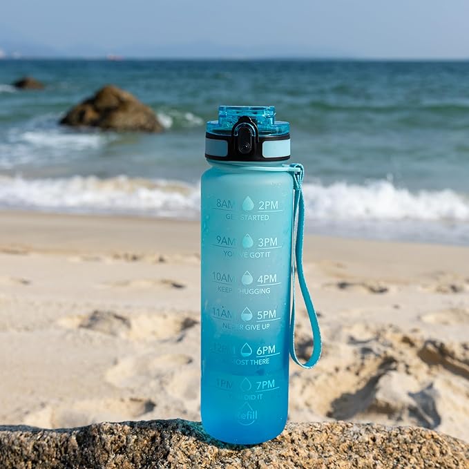 OLDLEY Water Bottle, 32oz Motivational Sports Water Bottle with Time Marker - Times to Drink - Tritan, BPA Free, Wide Mouth Leakproof, Anniversary Birthday Gifts for Men Women, Luca (1 Bottle)
