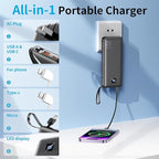 Portable Charger with Built-in Cables 10000mAh Power Bank with Cords, Slim Fast Charging Battery Pack, Portable Phone Charger for iPhone 16/15/14/13 Series, Samsung, Pixel, Travel Camping Essential