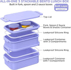 Lunch Box Adults Bento Box - 74 OZ All-in-One Stackable Lunch Box Containers for Adult Large Bento Box with Fork Spoon Sauce Boxes, Leakproof Lunchbox for Work School Dining Out,Macaron-Color