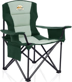 Colegence Heavy Duty Camping Chair for Adults, Oversized Heavy People Foldable Outside Camp Chairs Carry Bag Included, with Cooler Bag Cup Holder, Side Pocket for Lawn,Sport,Outdoor,Dark Green
