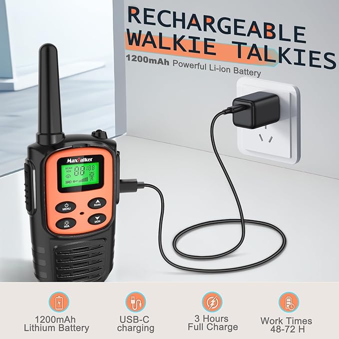 MaxTalker Walkie Talkies for Adults 2 Pack Long Range Rechargeable 2 Way Radios, Hiking Accessories Camping Gear Xmas Gift for Kids with 22 FRS Channel Radios, Lamp,VOX,Li-ion Battery,NOAA