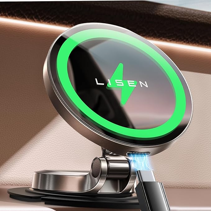 LISEN Magsafe Car Mount Charger, 15W Fast Charging Magnetic Wireless Car Charger [Mini & Fast Charging], Magnetic Car Phone Holder Dashboard Gifts for iPhone 17 Pro Max Air 16 15 14,Samsung