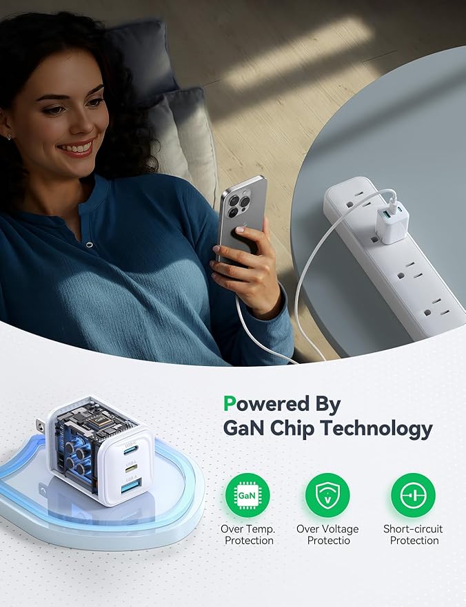JOYROOM iPhone Charger Fast Charging, 3 Port 30W GaN USB C Charger Block, Portable Compact Type C Charging Block with Foldable Plug for iPhone17/16/15/14/13/12 Series, iPad, Galaxy and More